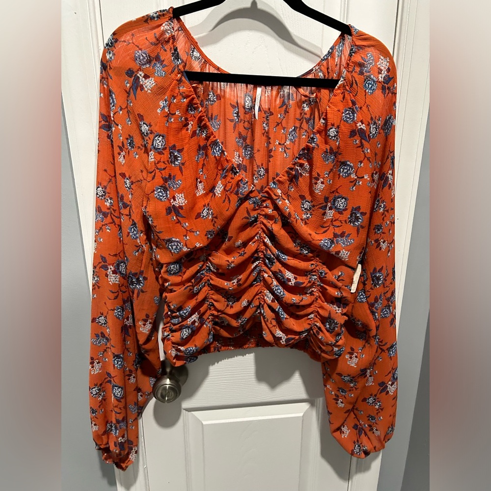 Floral Orange Roused Loose-Sleeve Top